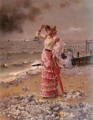 Femme Elegante Voyant Filer Un Vapeur Dame belgische Maler Alfred Stevens